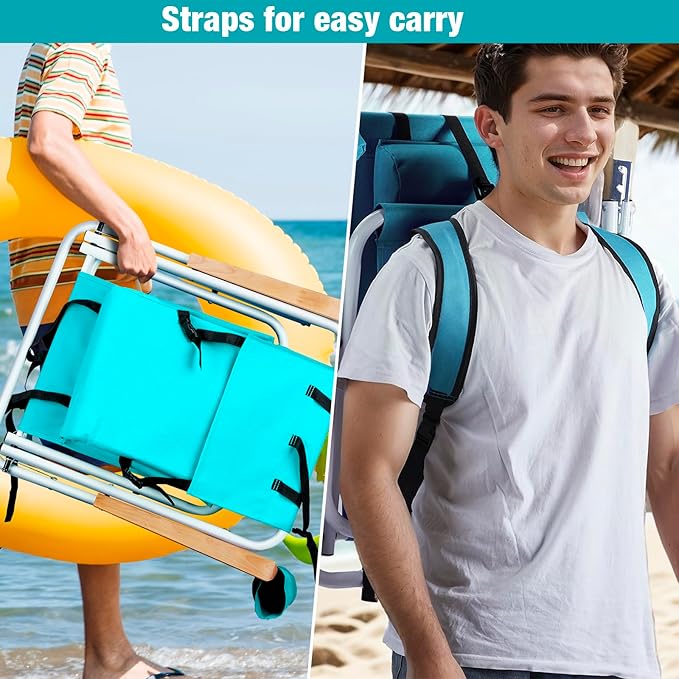 Outvita Folding Beach Chair Adjustable Headrest w/4 Flexible Tilt Angle Cup Holder Portable High Strength Cleanable Fabric for Sand Camping Lawn Concert Travel Festival