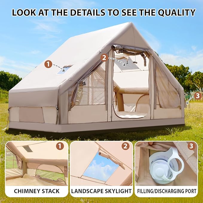 Inflatable Tents for Camping Large Inflatable Camping Tent with Hand Pump Easy Setup Tents for 2/4/6/8/10/12 People Portable Glamping Tent