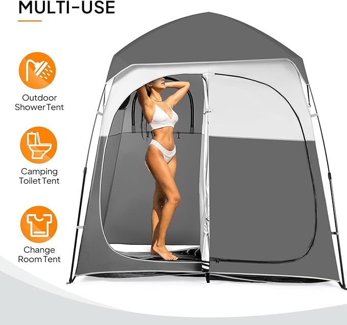 VINGLI 2 Room Shower Tent 7.5 FT Instant Pop Up Shelter with Carrying Bag Privacy Changing Room TentPerfect for Portable Toilet Camping Dressing Outdoor Indoor Easy Set Up