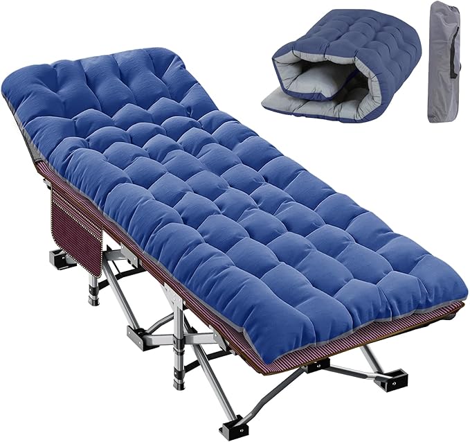 Portable Folding Camping Cot for Adults with Mattress - Lightweight Camp Bed with Carry Bag for Outdoor Travel Hiking Beach and Sleepovers