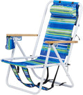 Folding Beach Chair Adjustable Headrest w/Tilt Angle Cup Holder Portable High Strength Cleanable Fabric for Sand Camping Lawn Concert Travel Festival (Blue Stripe 1)