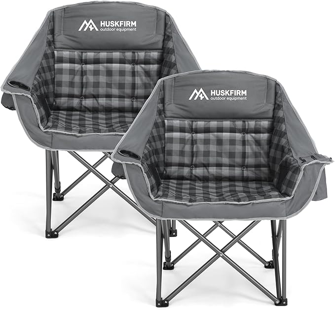 2 Pack Camping Chairs Oversized Padded Camping Chair Heavy-Duty Foldable Camping Chairs with Cup Holder and Cooler Bag Portable Lawn Chair for Sports Outdoors-Support 450LBS Grey