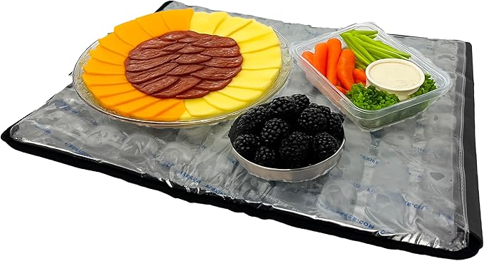 FlexiFreeze Party Mat Food Cooling Serving Platter – Buffet Display Chiller for Meat Cheese Fruit &amp Party Food Trays – Catering Supplies Cold Serving Mat Black (19 x 15)