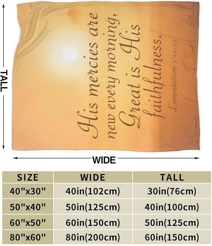 80X60 Lamentations 3 22 His Mercies are New Bible Verse Lightweight Flannel Blanket - Soft and Breathable Polyester Suitable for Travel Camping and Home Decoration