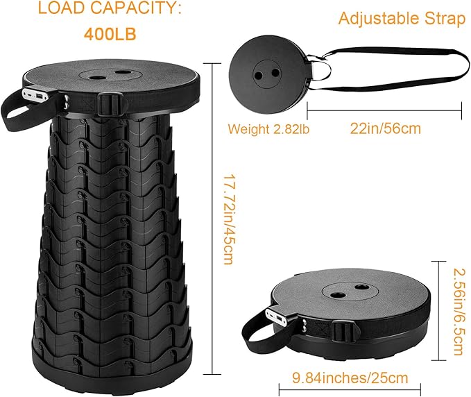 Portable Telescopic Stool with Mobile Charger 4400mAh Collapsible Stool Built-in Phone Charger for iPhone Android Foldable Seat for Camping Hiking Fishing Picnic Max Load 400lbs
