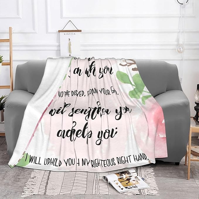 80X60 Isaiah 41：10 Lightweight Flannel Blanket - Soft and Breathable Polyester Suitable for Travel Camping and Home Decoration