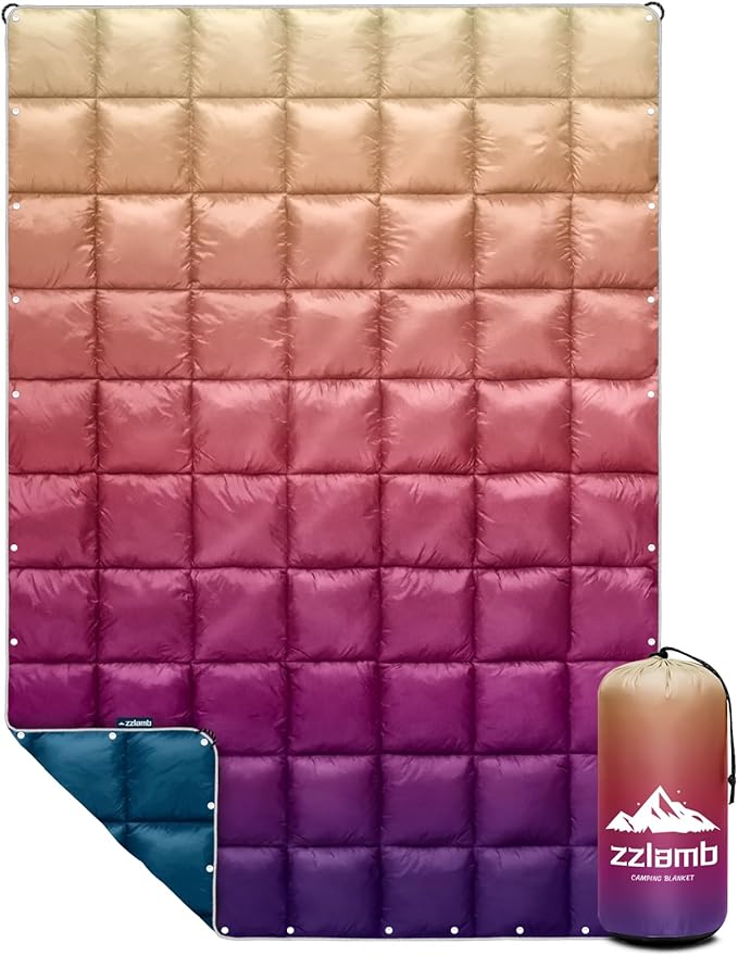 zzlamb Camping Blanket for Cold WeatherOutdoor Puffy Blanket Portable Down AlternativeWindproof Warm Cloak with SnapsCozy Quilt Backpacking Picnic RV Travel Plane Car Hammock Beach Climbing