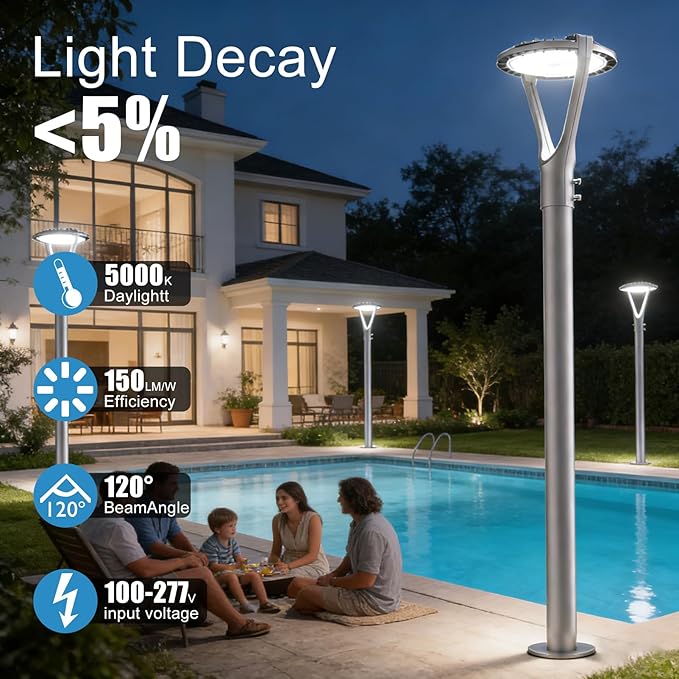 Lightdot 200W LED Post Light with Dusk to Dawn Photocell 30000LM 5000K Pole Lights Outdoor Waterproof 45-93In Height LED Circle Area Light for Parking Lot Garden Yard Street Lighting-4Pack