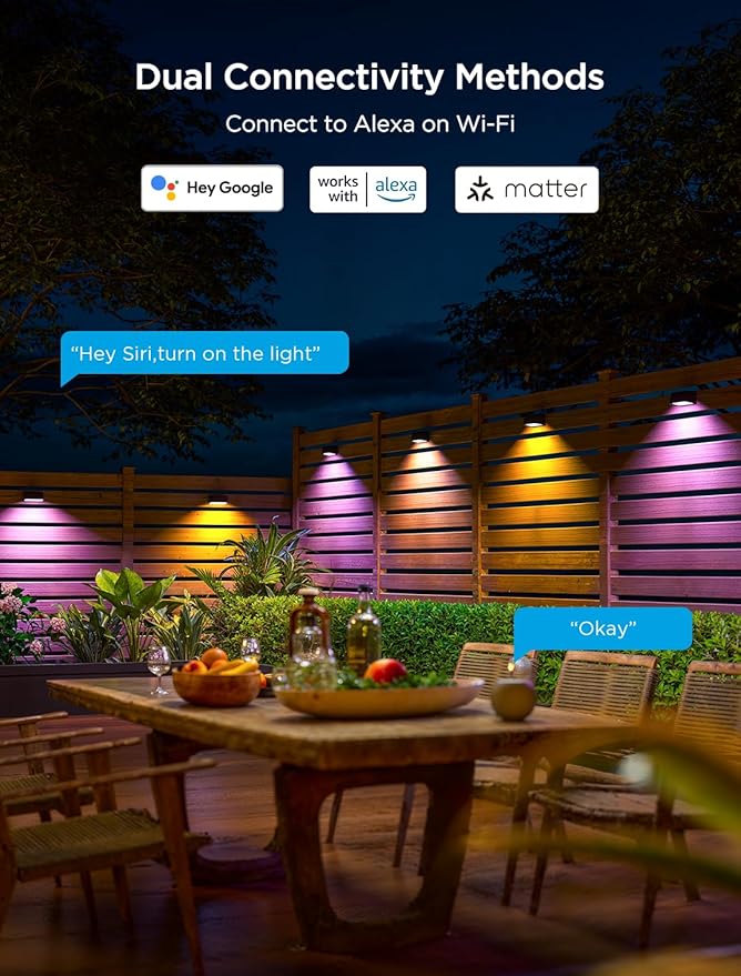 Govee Outdoor Deck Lights RGBIC Outdoor Lights with 4000K White Light IP65 Smart Fence Lights with App Control Voice Control LED Path Light for Outdoor DecorWired 6 Packs (32.8ft)