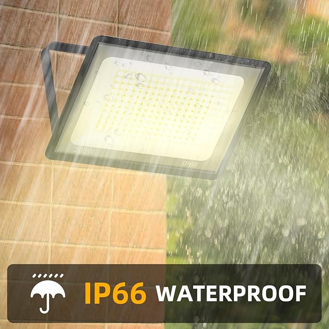 200W LED Flood Lights 2 Pack 3000K Warm White Security Lights Outdoor IP66 Waterproof Backyard Garden Garage