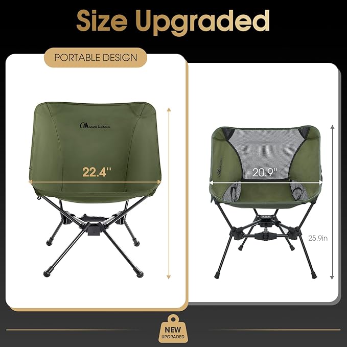 MOON LENCE Portable Camping Chair Lightweight Folding Backpacking Hiking Chair Plus Size Compact Yet Support 330 lbs (Green)
