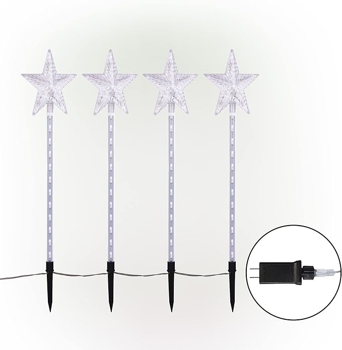 Alpine Corporation Holiday Décor Shooting Star Garden Stake with LED Lights 4-Pack Christmas Decoration