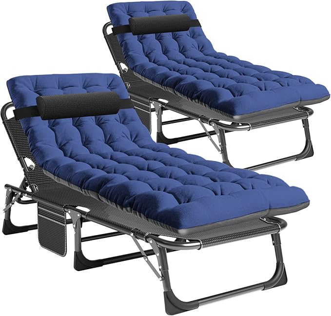 NAIZEA Folding Camping Cot &amp Lounge Chair - Adjustable Reclining Portable Outdoor Chaise for Pool Beach &amp Patio Sunbathing