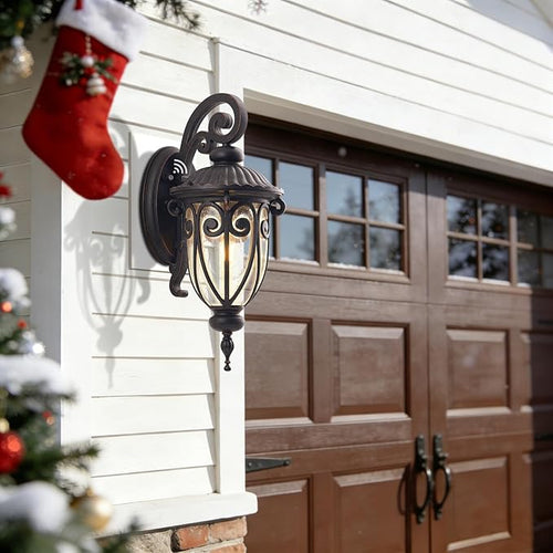 18in Dusk to Dawn Outdoor Wall Light for House Bronze Exterior Wall Lantern for Garage Aluminium Porch Door Lights Fixture with Clear Seeded Glass Shade for Entryway Front Door