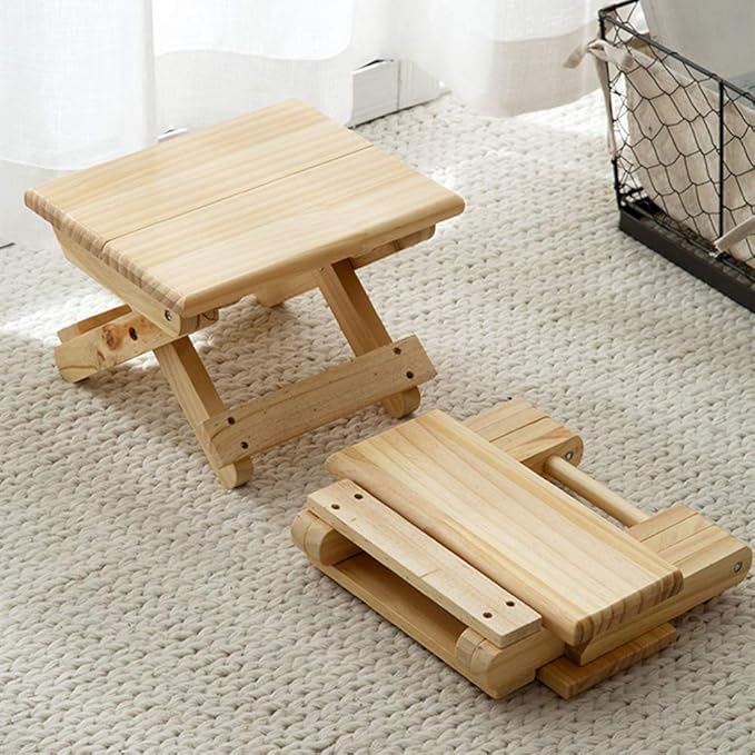 Solid Wood Folding Stool Portable Simple Household Stool Small Bench for Shaving and Shower Foot Rest for Picnic Fishing Bathroom Garden Camping