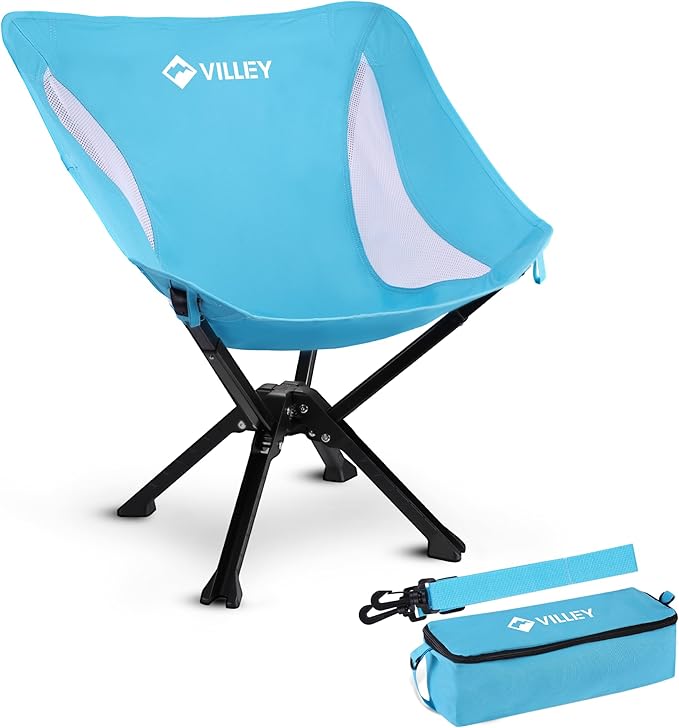 VILLEY Portable Folding Chair Lightweight Camping Chair &amp Folding Camping Table with 2 Cup Holders &amp Carry Bag