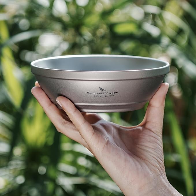 iBasingo 300ml /10.12 fl.oz Titanium Double Walled Bowl Heat Insulation Durable Soup Bowl Rice Oatmeal bowl Outdoor Camping Ultralight Portable Tableware Ti1082T
