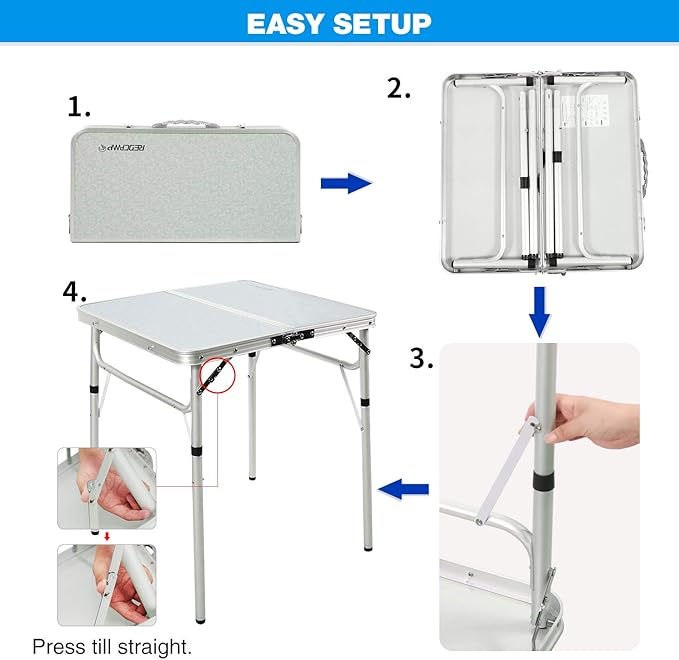 REDCAMP Small Square Folding Table 2 Foot Adjustable Height Portable Aluminum Camping Table Lightweight for Picnic Beach Outdoor Indoor White 24 x 24 inch