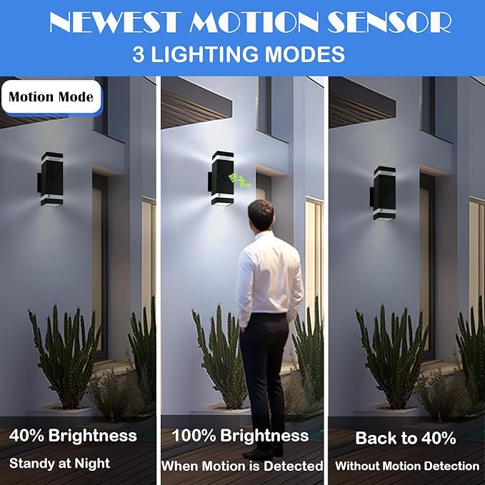 Motion Sensor Outdoor Wall Lights with 3 Lighting Modes Dusk to Dawn Porch Light with Bulbs Include IP65 Waterproof Modern Black Wall Sconce for Patio Garage Front Door