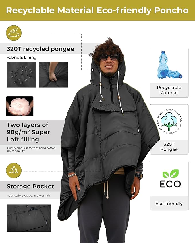 KingCamp Wearable Hoodie Blanket Poncho Ultralight Water-Repellent Wearable Sleeping Bag for Sports Camping for Teens Kids