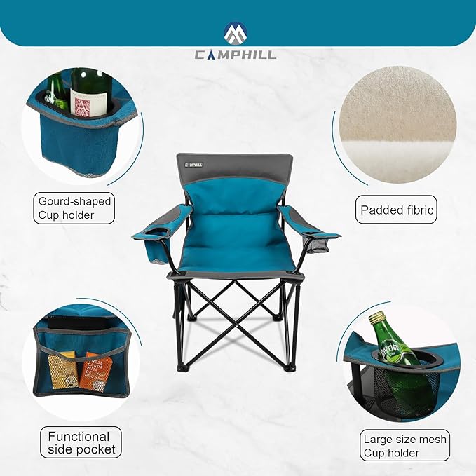 CAMPHILL Oversized Portable Camping Chairs Collapsible Outdoor Chairs with Pocket and Cup Holders Carry Bag for CampingTailgatesBeachand Sports