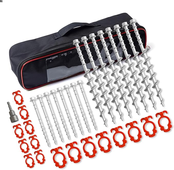 16 Psc Non-Rust Cast Aluminum Ground Anchors - Heavy Duty Screw in Tent Stakes for Superior Stability Ideal for Tents Canopies Sheds Car Ports Swing Sets Outdoors