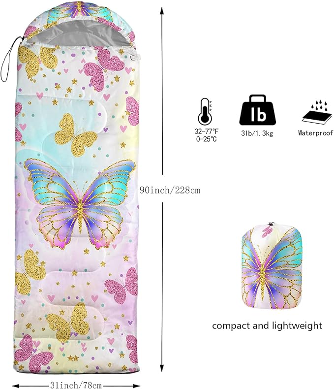 HOSIMA Dear Hunting Pattern Cold Weather Sleeping Bags for Kids AdultsBlack Light Weight Waterproof Sleeping Bags for Outdoors Hiking.