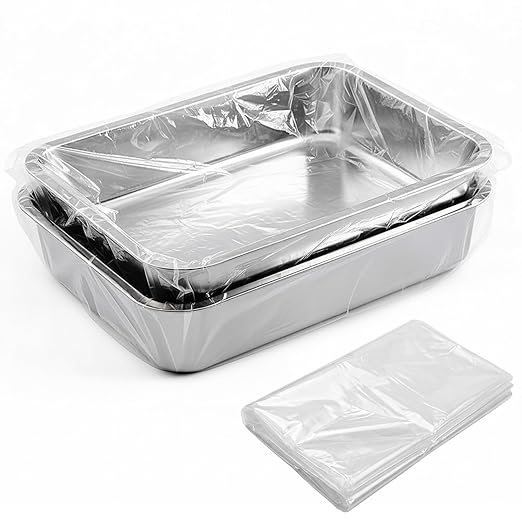 2 Pack 13 L Stainless Steel Commercial Bus Tubs and 50 Pack Plastic Meat Lug Liners Food Grade Meat Processing Tubs Lug for Dishwashing Kitchen Restaurant Utility
