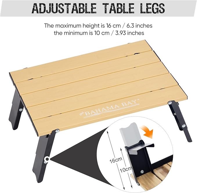 Old Bahama Bay Ultralight Aluminum Mini Table 66lbs/30kg Weight Capacity Foldable Small Beach Table with Retractable LegsSuitable for Picnic Camping Outdoor Hiking