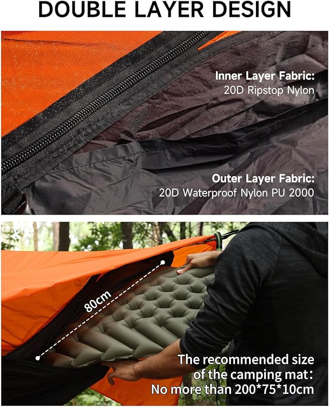 SkyNest 11ft Hammock with Net and Rain Fly Tarp 4 in 1 Camping Hammock Tent Ultralight Portable Double-Layer Hammock with Ridge Rope for Camping Hiking and Backpacking