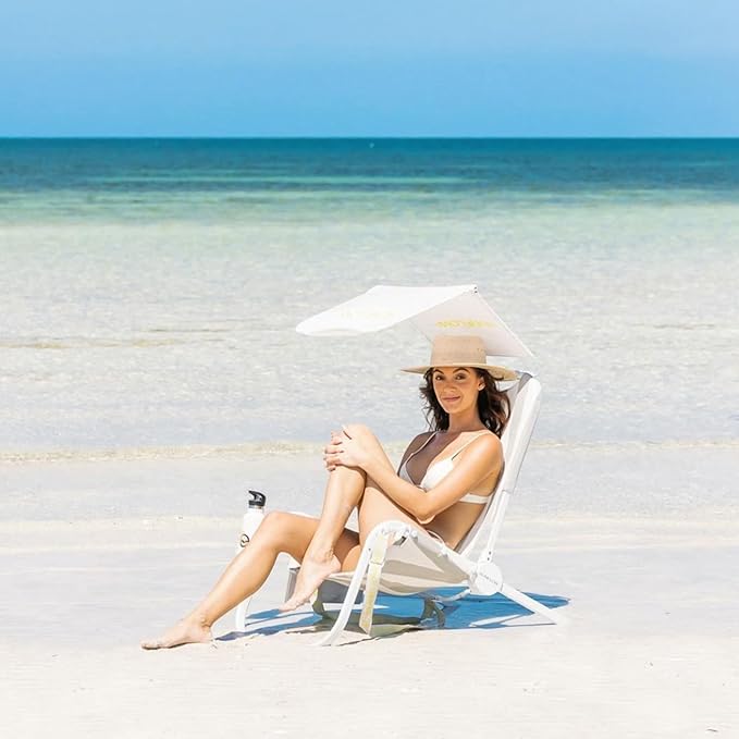 SUNFLOW Shore Thing Premium Beach Chair - Adjustable Portable Rust-Resistant Reclining Beach Chair with UPF 50+ Sun Shade and Drink Holder for The Ultimate in Comfort (Oyster Gray)