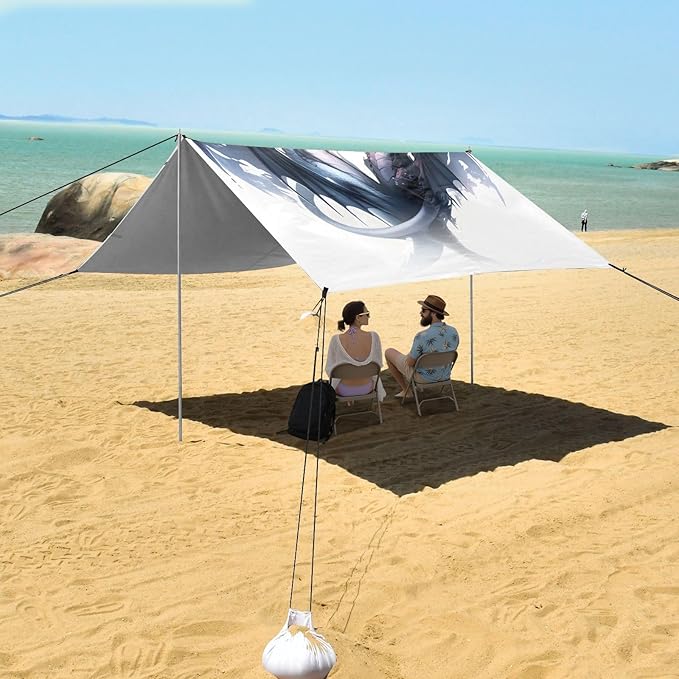 Beach Tent Sun Shelter Black-White Dragons Lightweight &amp Easy Setup Beach Shade Canopy for Camping Fishing