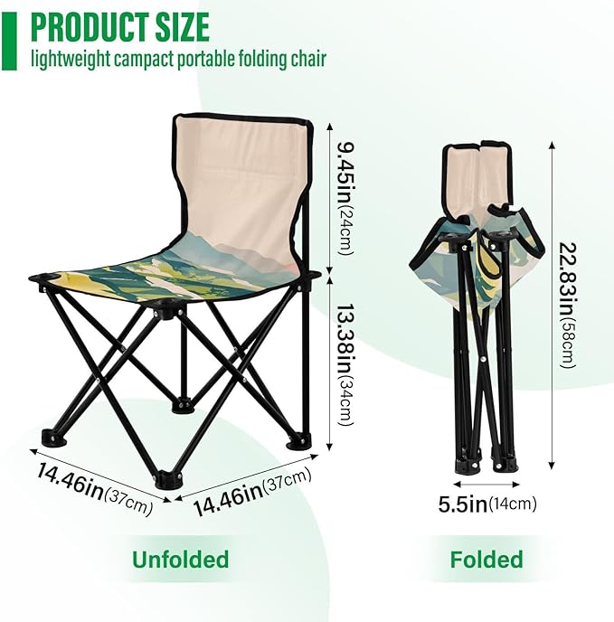 Green Mountain Portable Camping Chairs Folding Chair - Durable Oxford Fabric Lightweight Iron Frame Easy Fold Design - Ideal for Outdoor Activities Camping Fishing and Travel