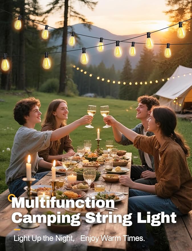 Tenmiro 60FT Solar String Lights Outdoor with Remote and 16+2 LED Shatterproof Bulbs Dimmable &amp Timing 3 Light Modes Solar Patio String Lights for Cafe Garden Deck Outside Wedding Last for 10+H