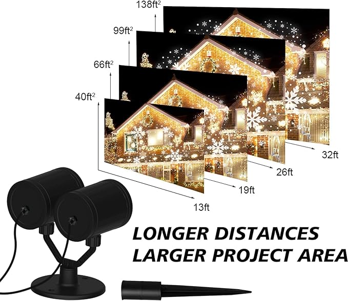 Christmas Snowflake Projector Lights Outdoor Double Head Snowflake Led Lights Waterproof Decorative Lighting Projection Lamp for Xmas Indoor Outdoor