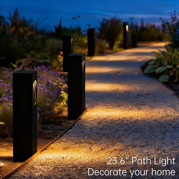 Modern Pathway Light Landscape Path Light 3000K Warm Led Bollard Lighting Fixture Outdoor Waterproof Walkway Light Aluminum Rainproof Path Lamp for Garden Lawn Courtyard Driveway 23.6in