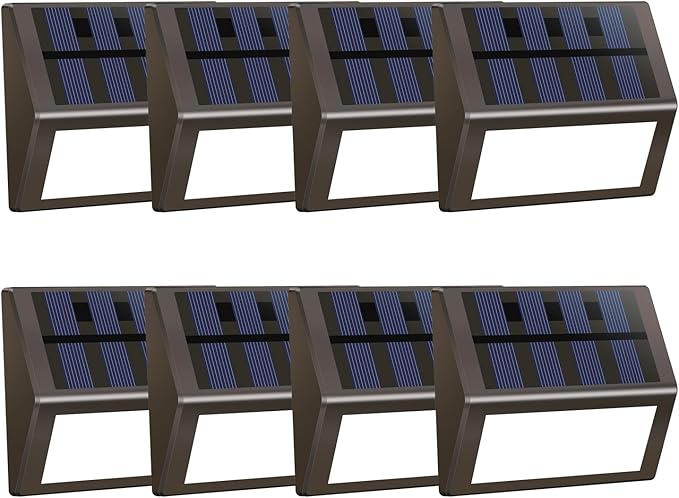 Luminara Solar Step Lights - Weatherproof Outdoor Stair Lighting Solar-Powered Deck Lights for Patio Garden Pathway Warm White Glow (8)