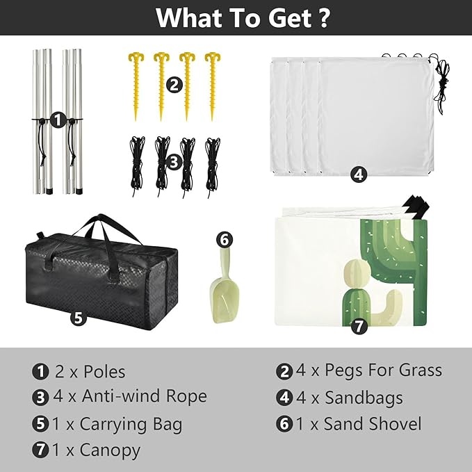 CactusCamping Sun Shelters 9.2 x 10.5 FT Beach Canopy Tent Sun Shade with Carrying Bag for Camping Trips Fishing Backyard Fun or Picnics 21340687