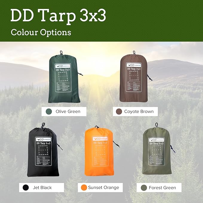 DD Hammocks - DD Tarp 3x3 - Jet Black (10ft x 10ft) - 100% Waterproof - Lightweight &amp Multifunctional Stealth Rainfly Tarp Tent Shelter for Bushcraft &amp Camping