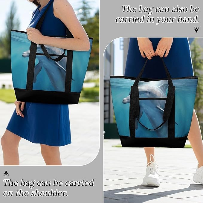 Insulated Shopping BagLarge Reusable Cooler Bags Winter The Dolphin Printed Foldable Shopping BagTravel Waterproof Shoulder Bag