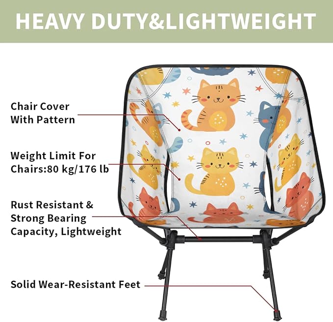 Honeybaby Folding Camping Chair Cats Stars Camping Chairs Lightweight Portable Chair Outdoor Foldable Chairs for Camping Travel Picnic Beach Hiking