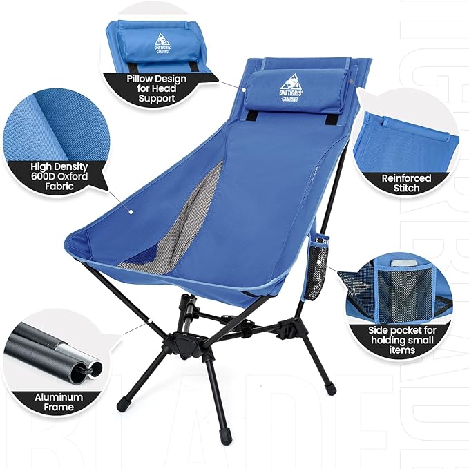 ONETIGRIS Tigerblade High Back Camping Chair with Pillow Design Comfortable Widened Seat Folding Chair
