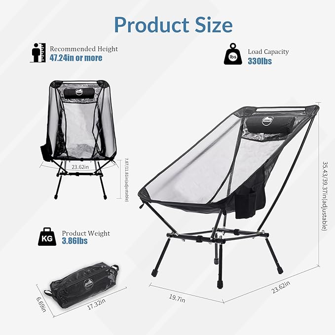Bluewell Moon Chair Portable Camping Chair Backpacking ChairAircraft-Grade Aluminum CompactVentilated Lightweight Foldable Chairs for Hiking MountaineeringOutdoorsBeach &amp Lawns