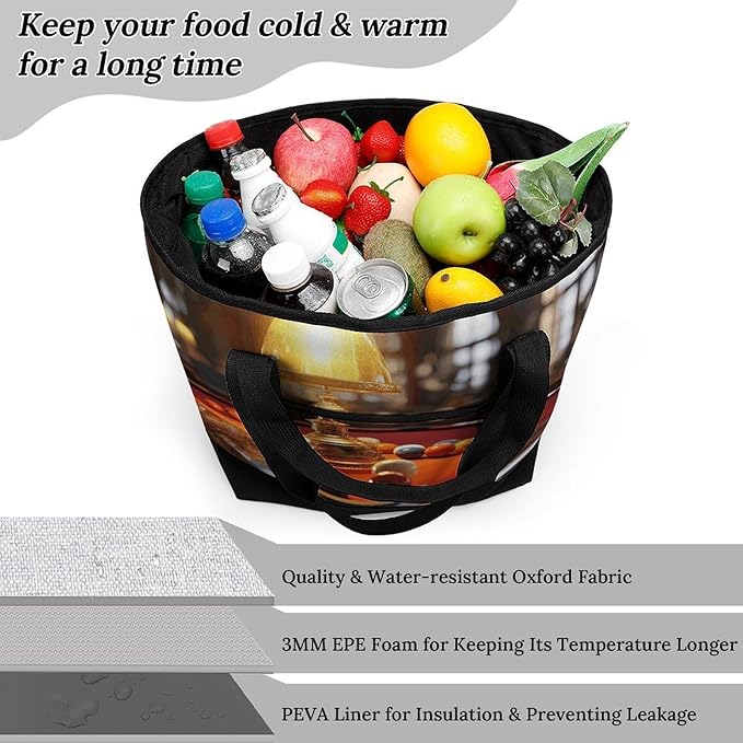 Insulated Shopping BagLarge Reusable Cooler Bags Billiards Printed Foldable Shopping BagTravel Waterproof Shoulder Bag