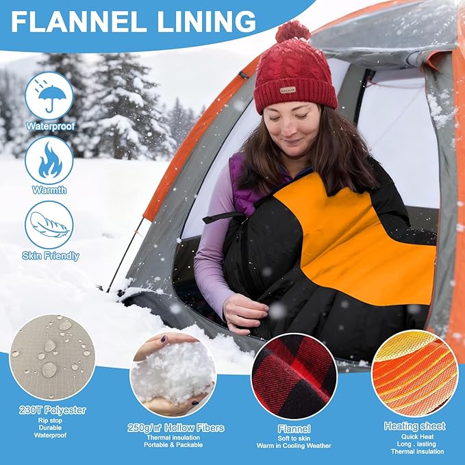 Sleeping Bags for Adults Backpacking Camping Sleeping Bag for Kids Heated Sleeping Bag for Camping Outdoor Hiking Rechargeable Lightweight Compact Camping Essentials Gear