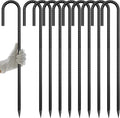 AAGUT Rebar Stakes 24 Inch J Hook Heavy Duty 10 Pack 1/2 Inch Extra Long Tent Stakes with Chisel Point End Black Coated Metal Ground Anchors for Garden Chain Link Fence Camping Greenhouse