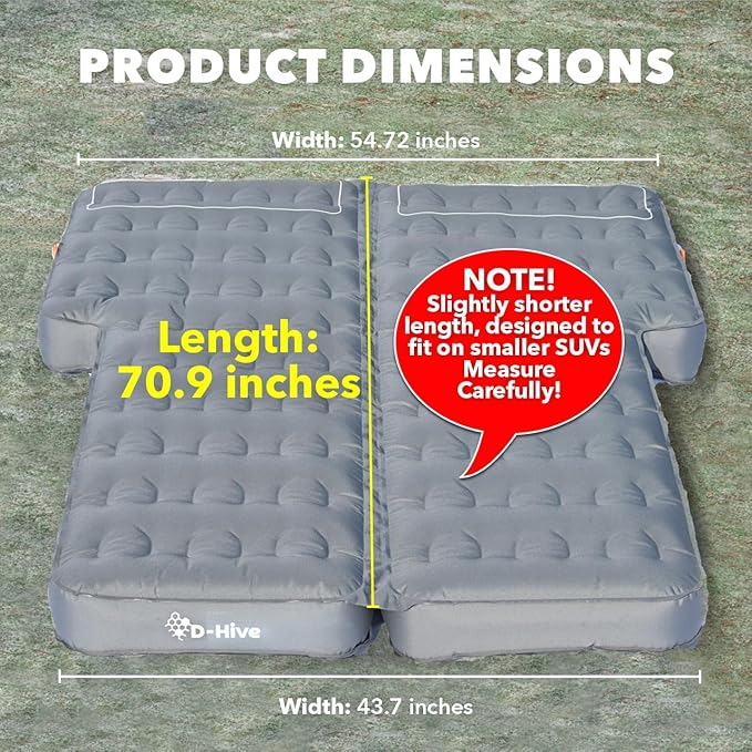 D-Hive Shortened Length - Unbeatable Durability SUV Air Mattress for Car Camping Durable Extra Thick 300D Oxford Fabric Quick Easy Set-Up w/Electric Pump Car Mattress with Base Extenders 180cm
