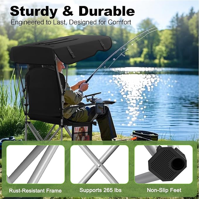 Portable Camping Chair with Canopy - Folding Chair with Canopy Durable 600D Oxford Canopy Chair for Camping Beach Picnics Fishing &amp Sports