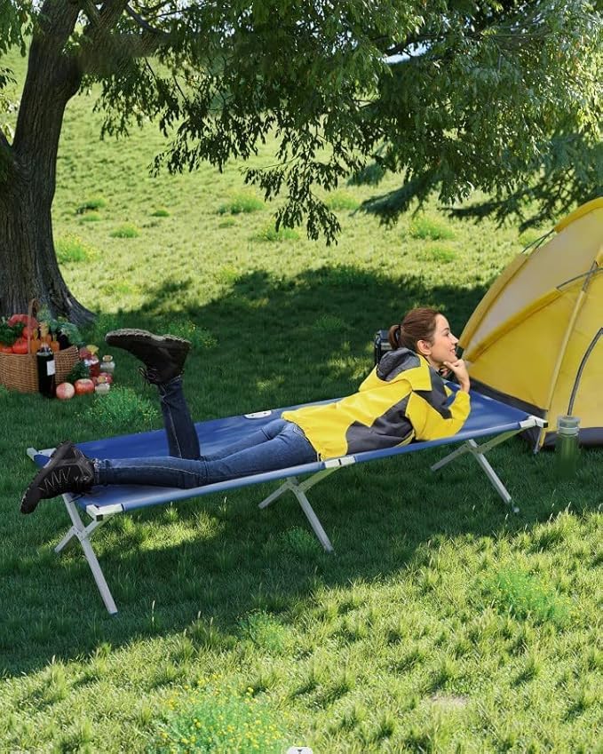 Camp Bed Portable Folding Camping Cot for AdultsIndoor Outdoor Portable Sleeping Cot for Hiking Camping with Carrying Bag (Blue)