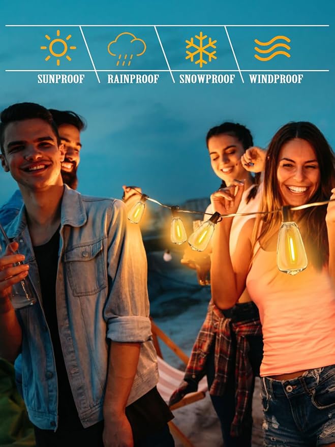 DAMAING String Lights for Outside 300FT shatterproof connectable Patio Lights Outdoor 3 Pack x 100FT with 156 PCS Vintage dimmable LED Edison BulbsWaterproof Hanging Lights for BackyardDeck
